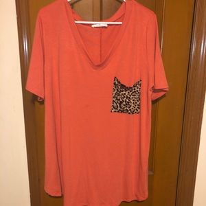 Orange Leopard Pocket Tee